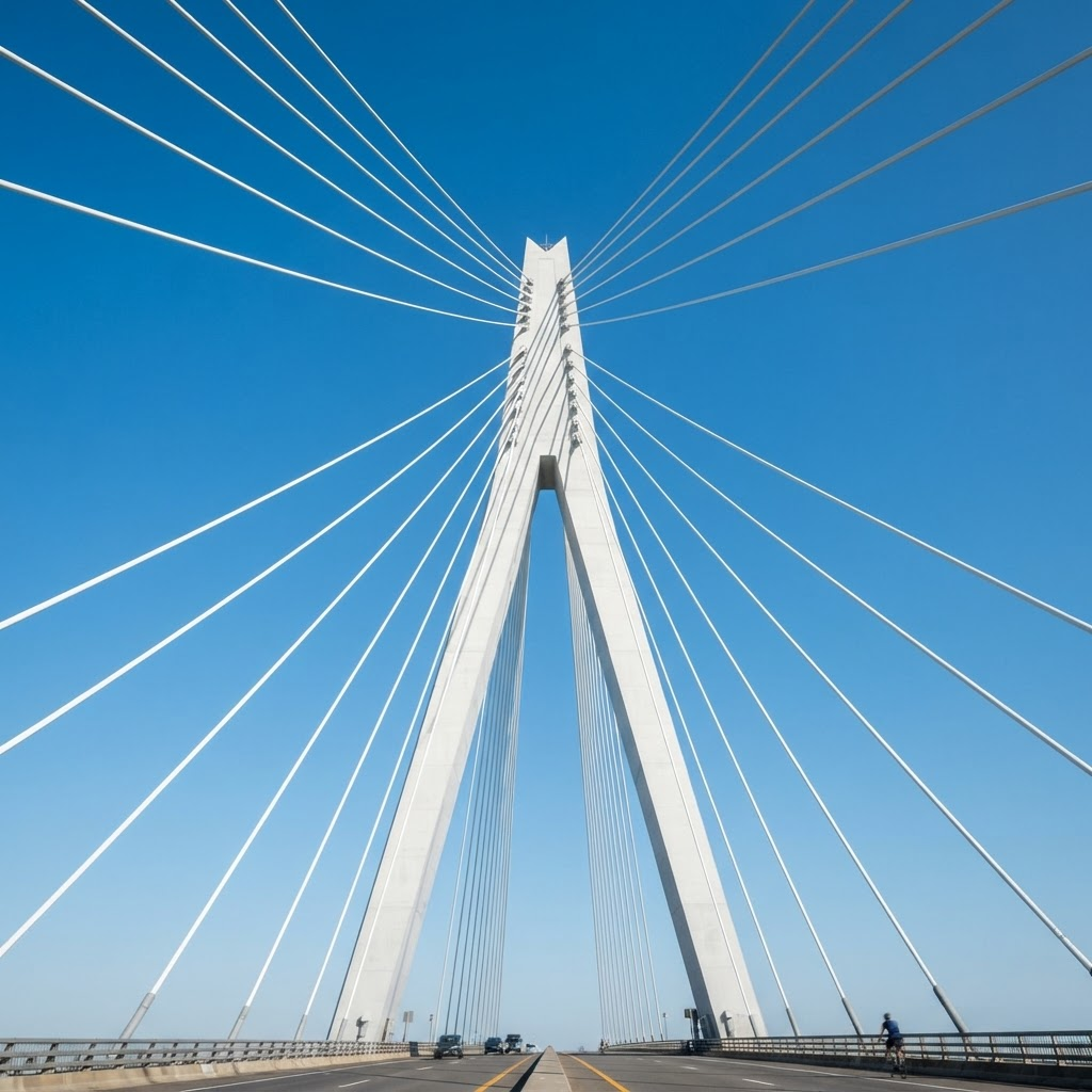 Bridge tower against a blue sky